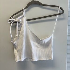 NWT Aerie White Ribbed One-Shoulder Crop Top - Size L
